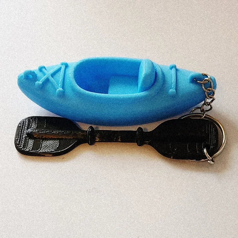 Blue Kayak Keychain with Black Paddle Charm Miniature Nautical Accessory 3.25